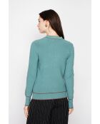 Pull en Cachemire mélangé col V à noeud turquoise