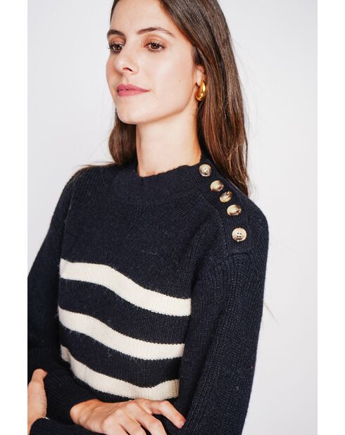 Pull col montant ajouré noir