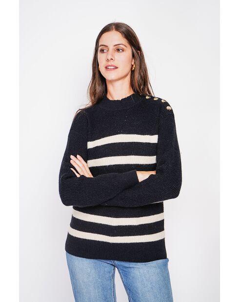 Pull col montant ajouré noir