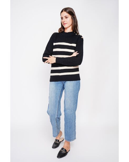 Pull col montant ajouré noir