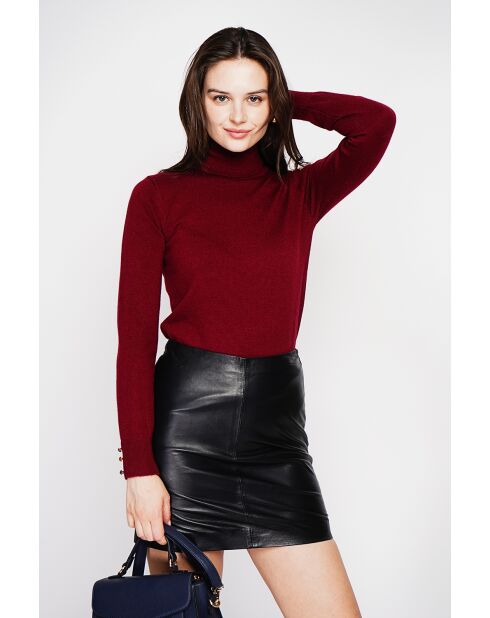 Pull col roulé classique bordeaux