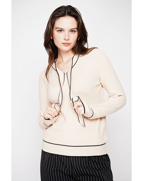 Pull en Cachemire mélangé col V à noeud crème