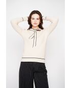 Pull en Cachemire mélangé col V à noeud crème