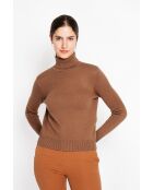Pull col roulé fourré marron
