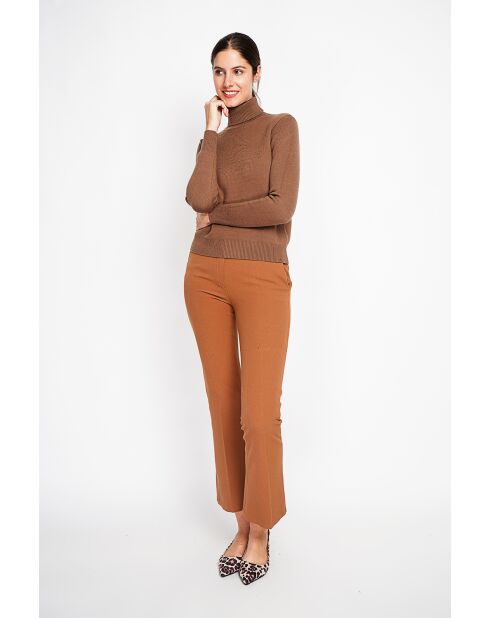 Pull col roulé fourré marron