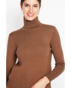 Pull col roulé fourré marron