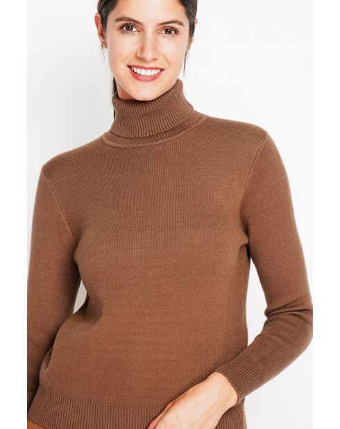 Pull col roulé fourré marron