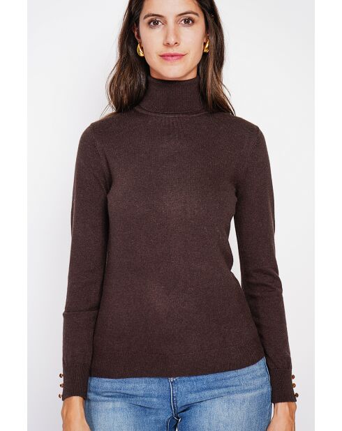 Pull col roulé classique café