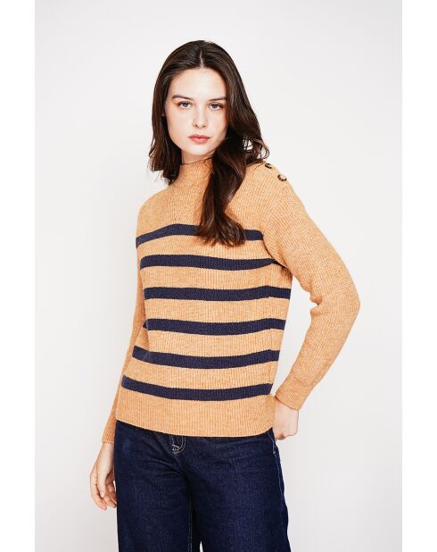 Pull col montant ajouré nougat