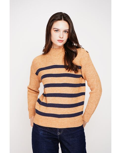 Pull col montant ajouré nougat