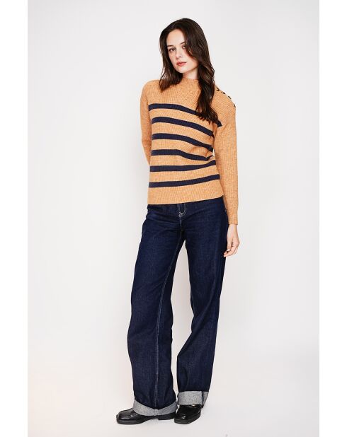 Pull col montant ajouré nougat