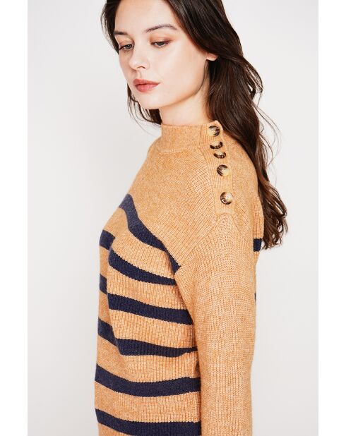 Pull col montant ajouré nougat