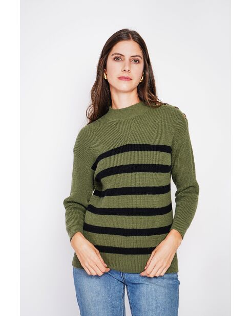 Pull col montant ajouré kaki