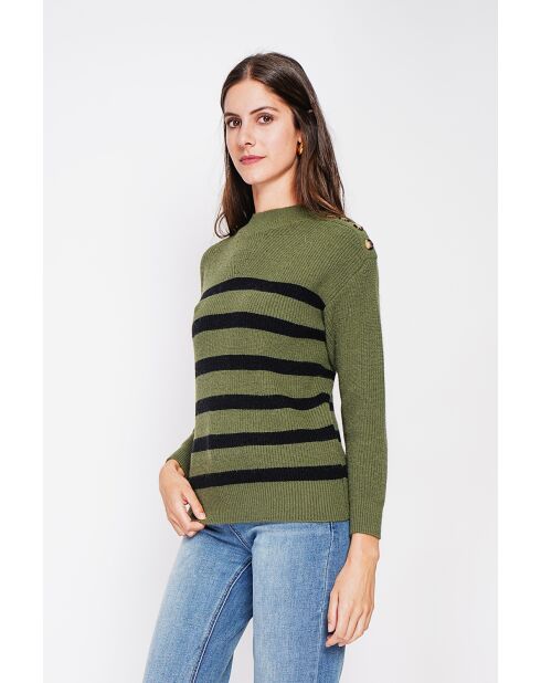 Pull col montant ajouré kaki