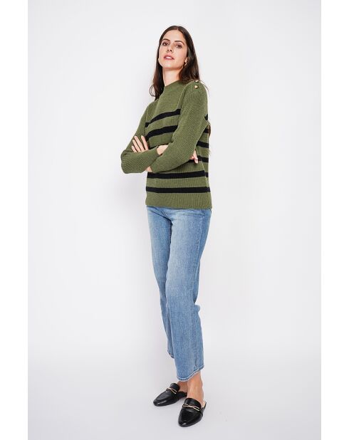 Pull col montant ajouré kaki