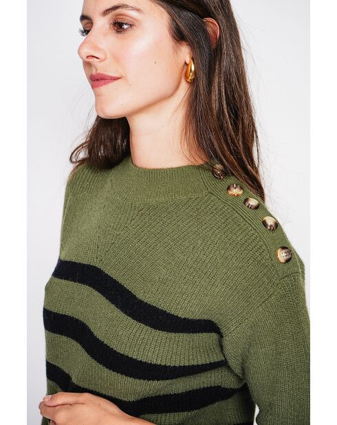 Pull col montant ajouré kaki