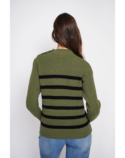 Pull col montant ajouré kaki