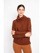 Pull col boule marron