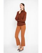 Pull col boule marron