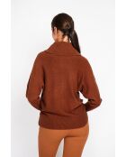 Pull col boule marron