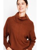 Pull col boule marron