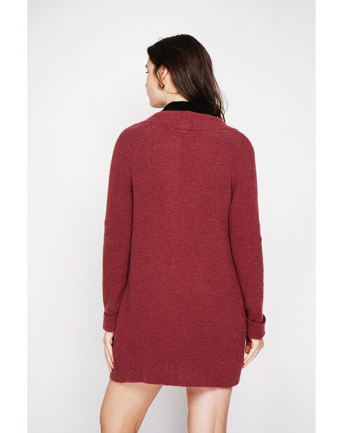 Gilet long à col châle bordeaux