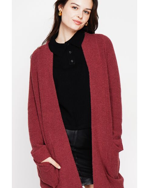 Gilet long à col châle bordeaux