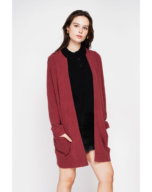 Gilet long à col châle bordeaux