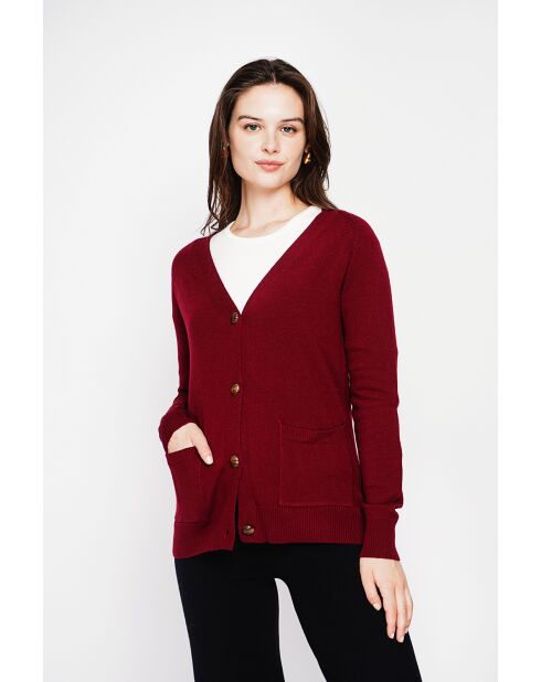 Gilet col v boutonné bordeaux