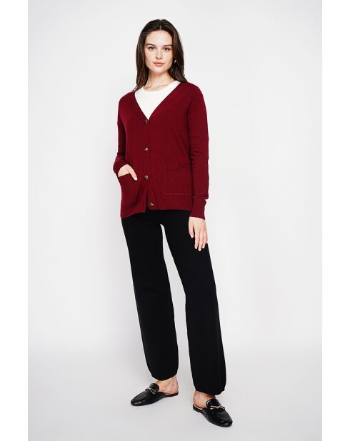 Gilet col v boutonné bordeaux
