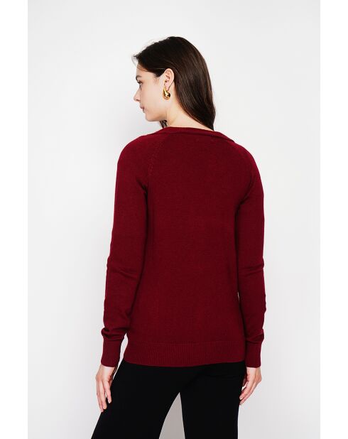 Gilet col v boutonné bordeaux