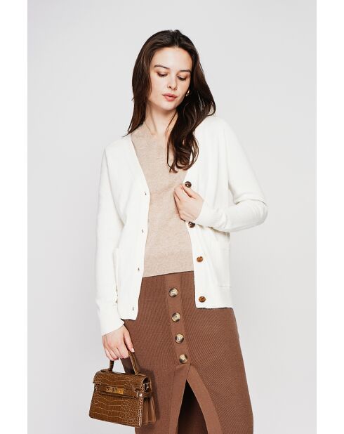 Gilet col v boutonné naturel