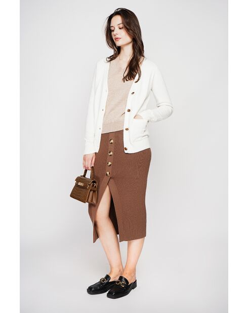 Gilet col v boutonné naturel