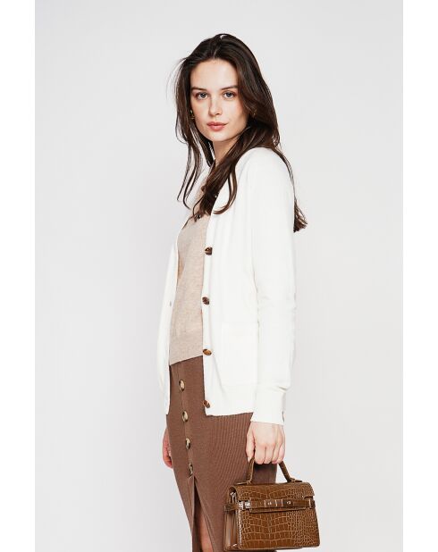 Gilet col v boutonné naturel