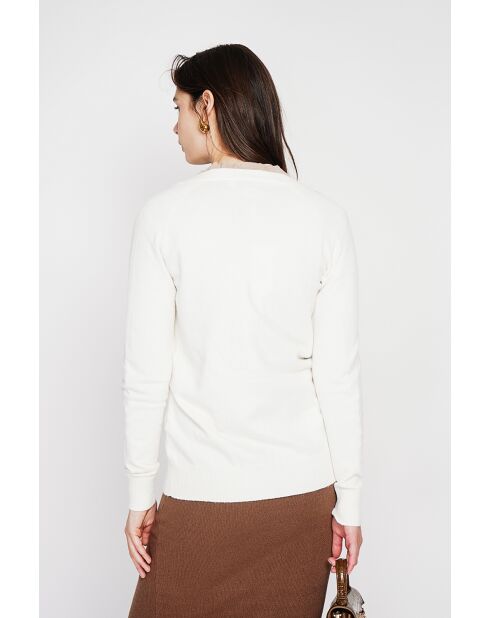 Gilet col v boutonné naturel