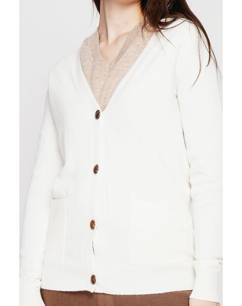 Gilet col v boutonné naturel