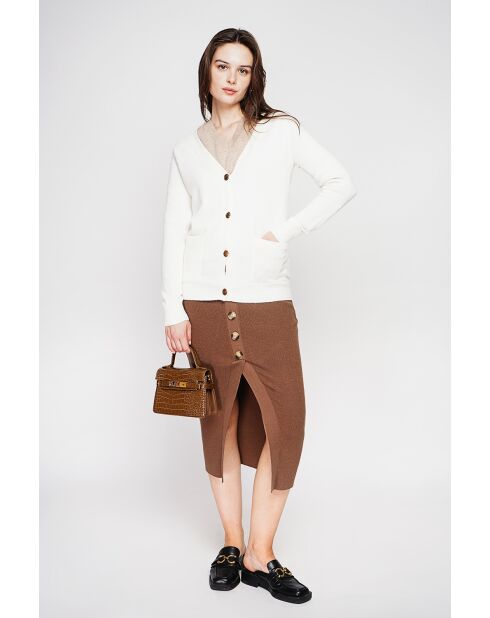 Gilet col v boutonné naturel