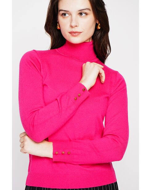 Pull col roulé classique fushia