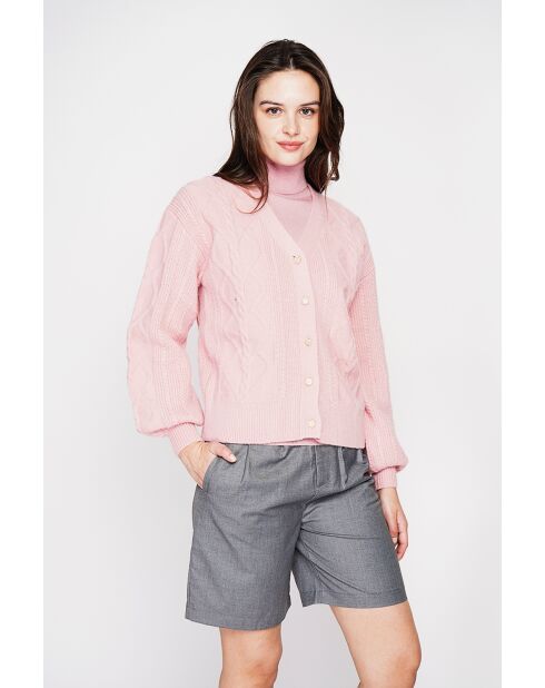 Gilet col v rose poudré