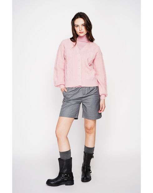 Gilet col v rose poudré