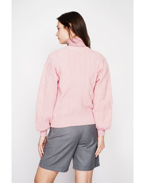 Gilet col v rose poudré