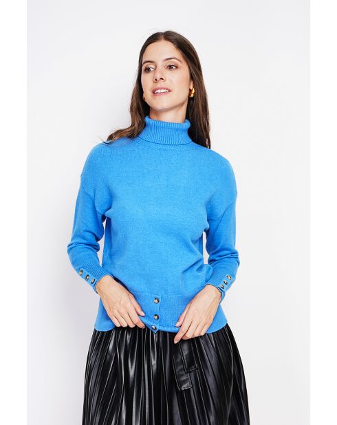 Pull col roulé azur