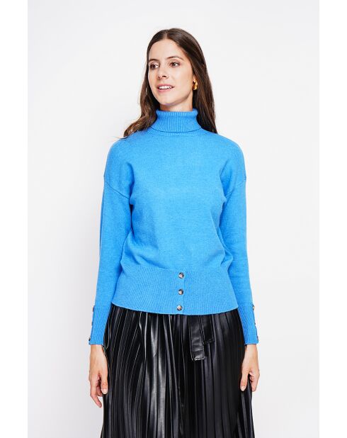 Pull col roulé azur