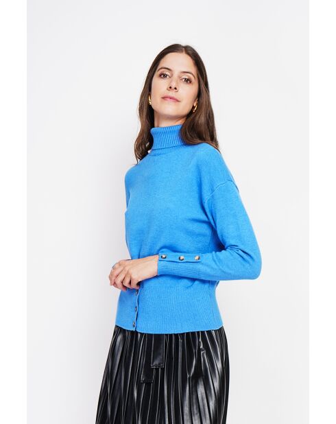 Pull col roulé azur