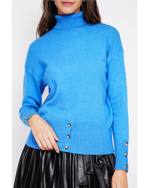 Pull col roulé azur