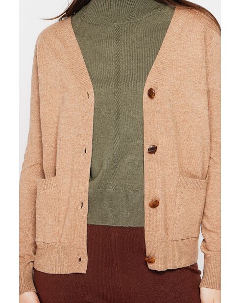 Gilet col v boutonné camel