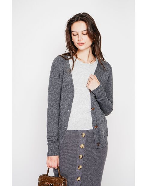 Gilet col v boutonné loup