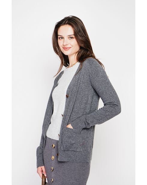 Gilet col v boutonné loup