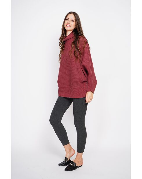 Pull poncho col roulé bordeaux