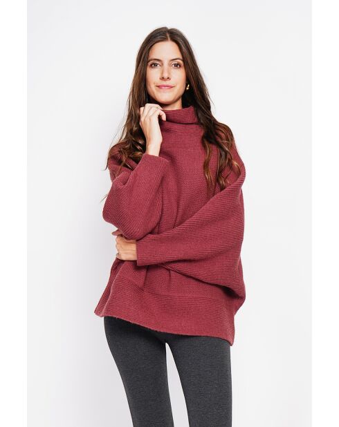 Pull poncho col roulé bordeaux